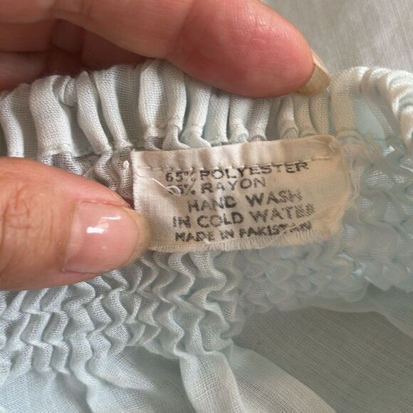 Vtg  70s Boho Festival Light Blue Eyelet Lace  Embroidered Long Sleeve Blouse - Picture 7 of 7